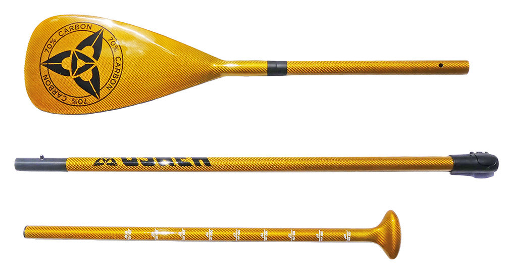 O'SHEA 70% CARBON 3 PIECE ADJUSTABLE SUP PADDLE - GOLD