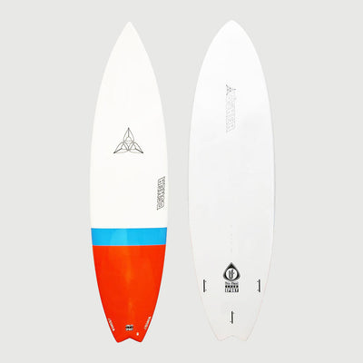 O'SHEA EPS EPOXY 6'11" BIG BOY FLYER SURFBOARD (BLUE / RED STRIPE)