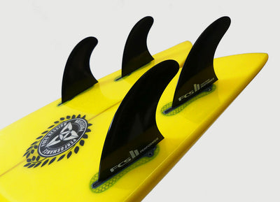 O'SHEA PU POLYESTER 5'6" RETRO QUAD FISH SURFBOARD - YELLOW