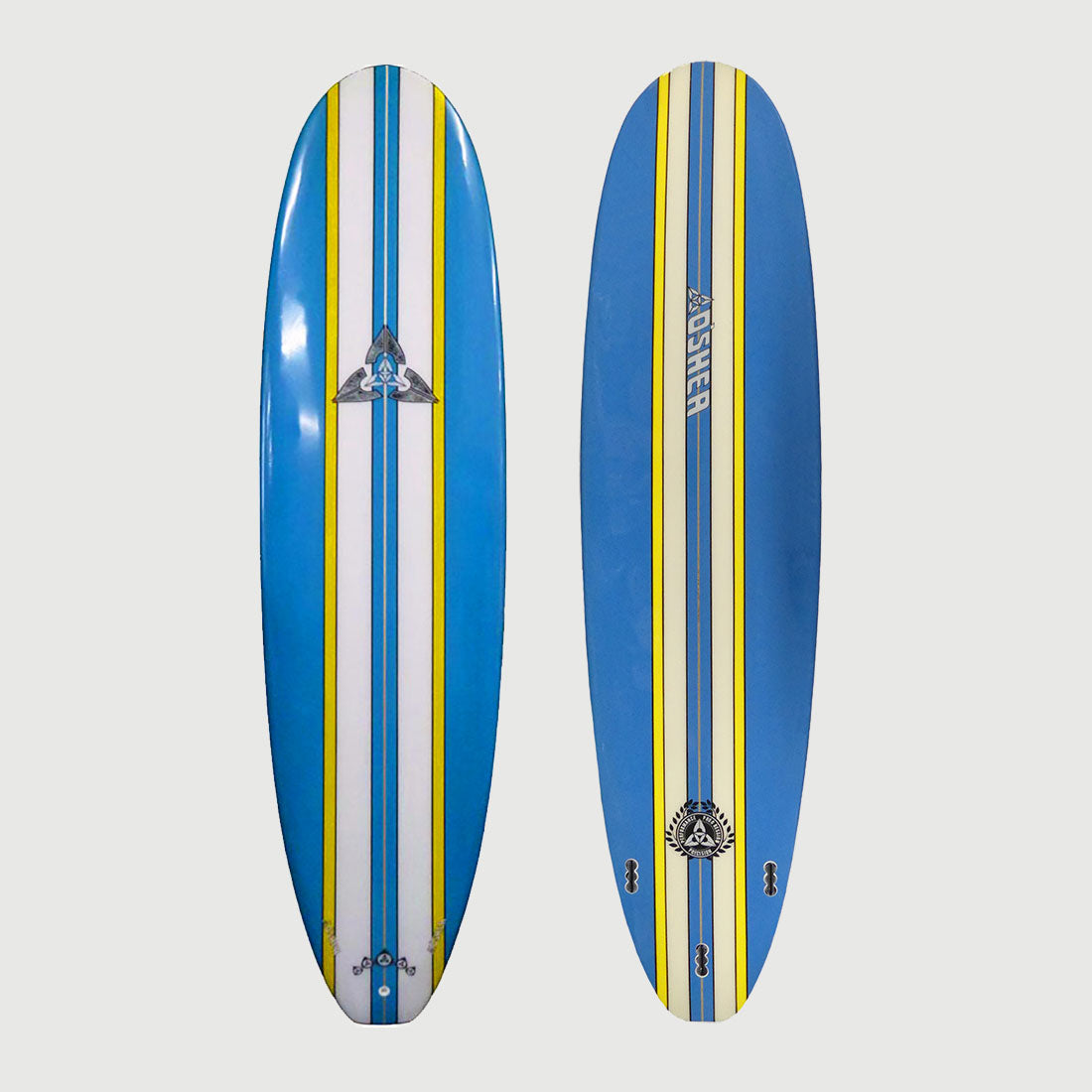 O'SHEA POLYESTER  7'6" MINI MAL SURFBOARD (BLUE STRIPE)