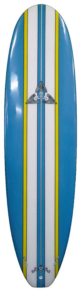 O'SHEA POLYESTER  7'6" MINI MAL SURFBOARD (BLUE STRIPE)